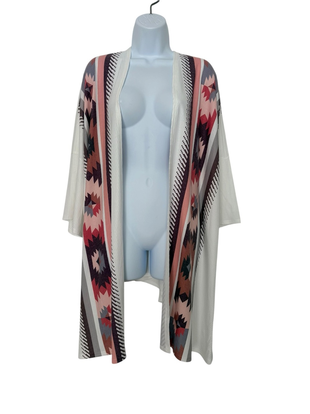 Phil Love Aztec Southwestern Open Front Kimono Cardigan Medium Boho Duster